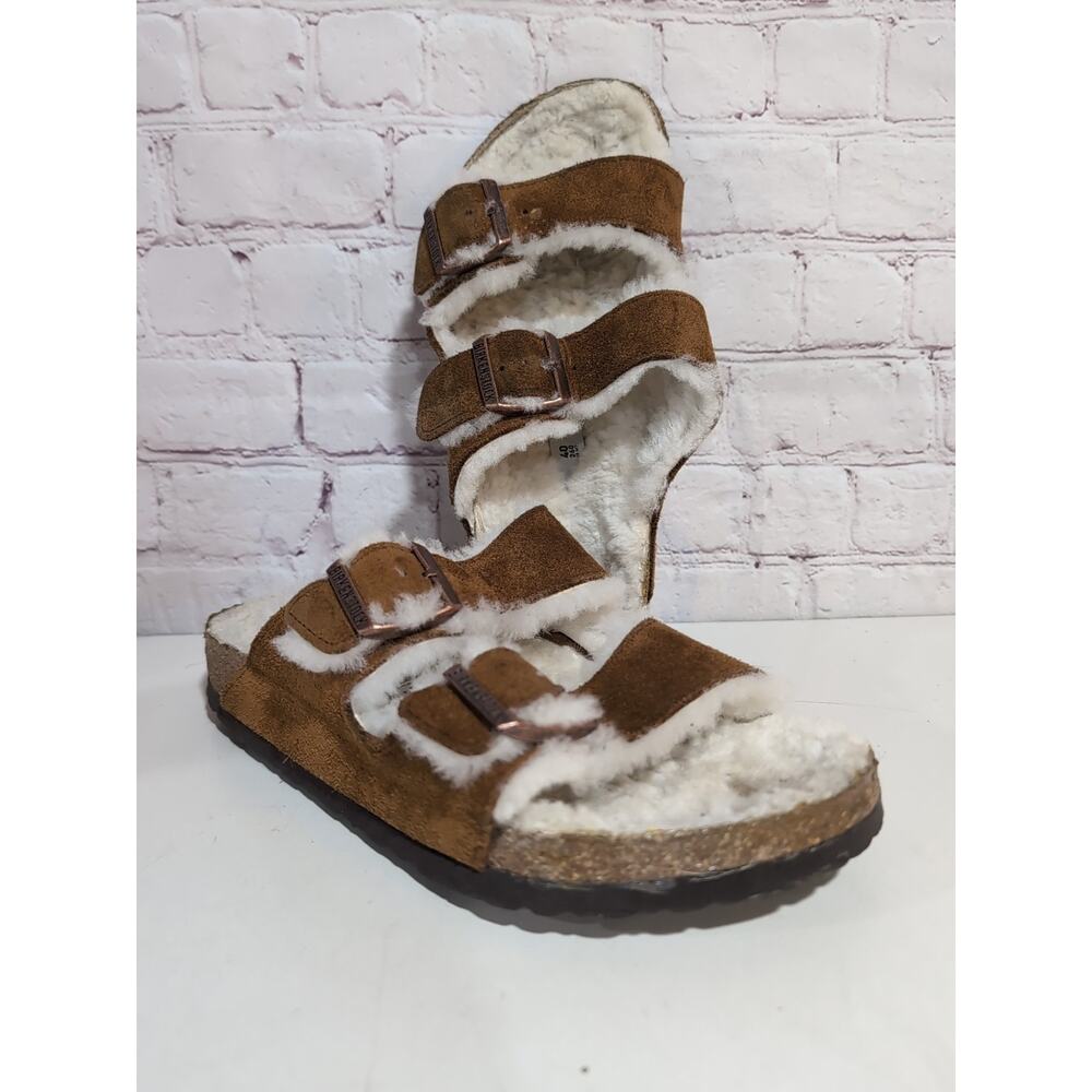 BIRKENSTOCK Arizona Shearling Suede Leather Sandals Women's Size 9 Euro 40